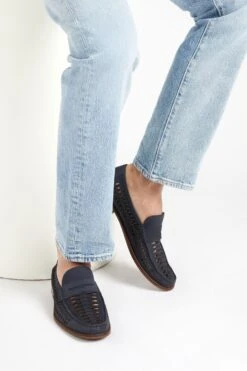 Jones Bootmaker Blue Riverside Woven Leather Loafers